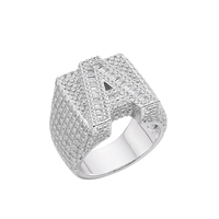 Bague en argent 925 plaqué or blanc, sertie de micro-pavés de moissanite, lettres initiales en diamant, style hip-hop, 26 lettres