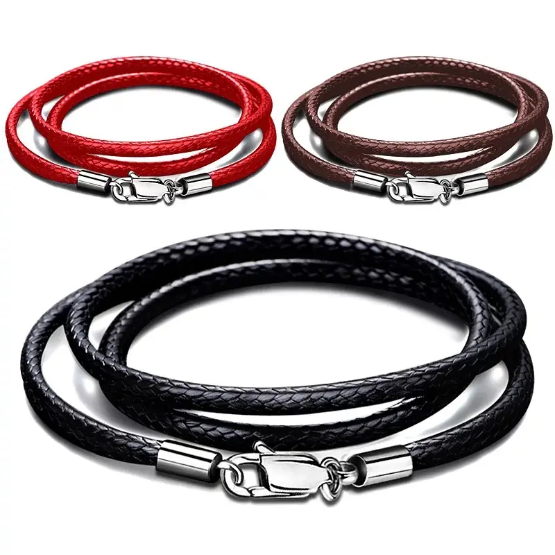 1-3mm thick Mens Necklace Choker Black brown Red Cord Wax Rope Lace Chain With stainless steel lobster clasp