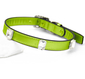 मध्यम बड़े कुत्ते के लिए बड़े क्रिस्टल गैंडे के साथ हैंडमेड शाकाहारी चमड़े का कुत्ता कॉलर - Product Image 2