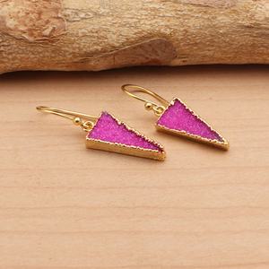 Pendientes colgantes de diseño Druzy de azúcar natural de tendencia, joyería chapada en oro de latón para regalo de bodas - Product Image 2