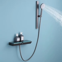 Ensemble de douche domestique thermostatique en cuivre chromé de Kaiping, design moderne, avec barre de levage, double commande chaud/froid, pomme de douche carrée