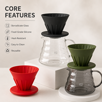 Set Kopi Tuang dari Kaca Borosilikat dengan Dripper Silikon Food Grade, Filter Kopi yang Dapat Digunakan Kembali, Cangkir Server, dan Pot untuk Rumah atau Kafe