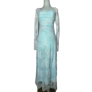 Set di Abiti in Pizzo a 2 Pezzi per Donna: Vestito <span class=keywords><strong>Lungo</strong></span> con Spalline Sottili e Shrug Coordinato in Pizzo per Serate Eleganti Sehe Fashion - Product Image 5