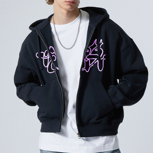 2025 sudaderas con capucha de gran tamaño Vintage con logotipo personalizado para hombres Cremallera de peso pesado con bordado 3D Hombro caído Cremallera con capucha Essentials - Product Image 1