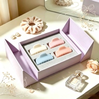 Boîte cadeau rigide magnétique à double porte, rose violacé, personnalisée, pour emballage de pinces à cheveux, papier de luxe