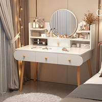 Coiffeuse moderne minimaliste en bois de pin durable, écologique, avec miroir éclairé et rangement pour petites salles de bain et salons