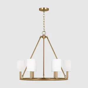 Indoor Decor Ceiling LightFarmhouse Classic Pendant Lighting Bronze Industrial Chandelier Fixture With Beige Fabric Shades