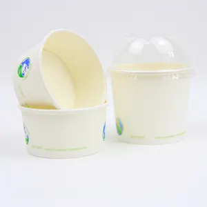 Оптовая продажа, одноразовые пищевые белые бумажные водные покрытия на водной основе, изготовленные на заказ чашки для мороженого с куполообразной крышкой