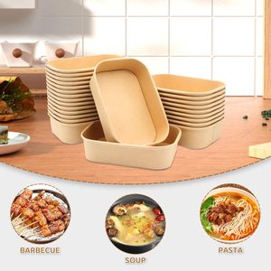 Hot Sale Greaseproof Biodegradable Kraft Paper Disposable Lunch <b>Box</b> Customizable Logo Square Commercial Take-Out Container - Product Image 4