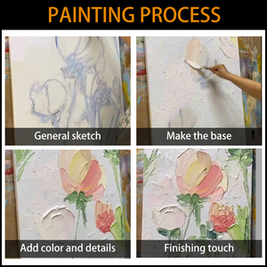 Tranh treo tường lớn vẽ tay trên vải bố, dát vàng, hoa 3D, tranh trừu tượng có kết cấu dày - Product Image 5