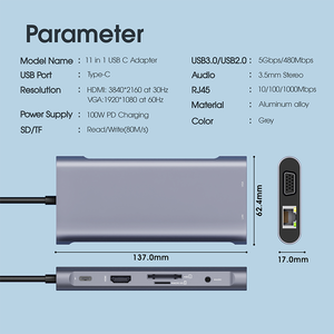11 en 1 Adaptateur <span class=keywords><strong>Hdmi</strong></span> Vga 4k 3 Hub Avec Hub 3.0 Tf Sd Reader Slot Pd Usb C Type-c Hub pour <span class=keywords><strong>Mac</strong></span> <span class=keywords><strong>Book</strong></span> Pro/air pour Ugreen - Product Image 6