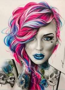 タトゥーガール5D DIYダイヤモンド絵画プリントファッション女性ポートレート可愛い色の髪フルドリルモザイク刺繍クロスステッチ - Product Image 3