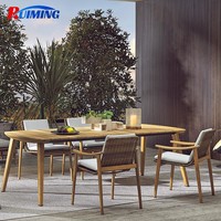 Ensemble de salle à manger en bois nordique pour 6 personnes, table de salle à manger en teck massif et chaises en rotin tressé pour villa, hôtel