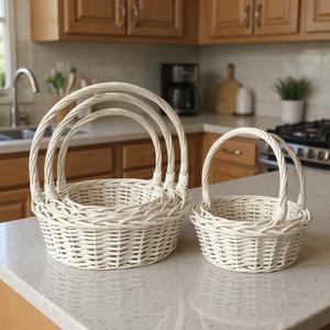 Cesti Intrecciati Artigianali Lucky in Giacinto d'Acqua Tinto <span class=keywords><strong>Bianco</strong></span> e Erba Marina Divisa dal Vietnam per Confezioni Regalo, Picnic e Cucina - Product Image 1