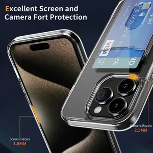 소녀 iPhone 15 Pro Max 휴대 전화 케이스에 대한 카드 홀더 디스플레이 보호 기능이있는 충격 방지 투명 PC 전화 뒷면 커버