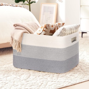 Panier <span class=keywords><strong>à</strong></span> <span class=keywords><strong>linge</strong></span> pliable en <span class=keywords><strong>corde</strong></span> tressée de 72 L avec poignées en cuir pour le salon - Product Image 4