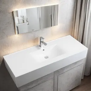 חדש לגמרי מודרני לבן קרמיקה מלבני חדר אמבטיה כיור עליון כיור מלבן אגן מלבן מודרני התקנת הר קלה