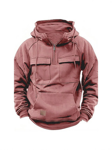 Felpa <span class=keywords><strong>con</strong></span> <span class=keywords><strong>Mezza</strong></span> <span class=keywords><strong>Zip</strong></span> e Tasche Multiple per <span class=keywords><strong>Uomo</strong></span>, Stile Workwear, Top Sportivo Casual in Tinta Unita, Direttamente dalla Fabbrica - Product Image 3