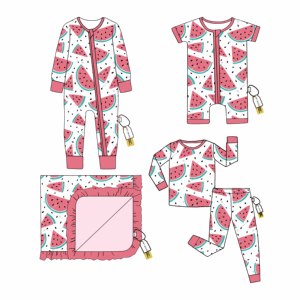 Meilleures ventes Automne/Hiver Combinaison bébé en bambou à manches longues et imprimé fruits, durable et extensible, pour usage quotidien - Product Image 5