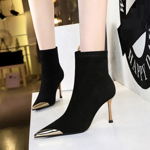 2024 New Heels Fashion Autumn Stretch Metal Heel Pointed Toe <b>Ankle</b> <b>Sock</b> Boots for <b>Women</b> - Product Image 4