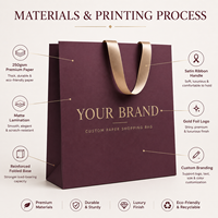 Sac cadeau en papier enduit bordeaux de luxe classique durable personnalisé avec poignées en ruban de satin et logo en feuille d'or – Vente en gros