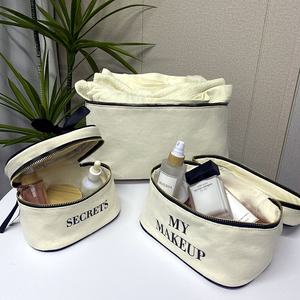 Trousse de maquillage blanche avec logo personnalisé, fermeture éclair, pochette cosmétique portable pour femmes, sac en toile respirant - Product Image 3