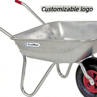Carretilla de Acero Galvanizado de 65L, Carro de Jardín de Alta Resistencia, Estructura Tubular con Recubrimiento de Zinc, Rueda Neumática, Carro de Construcción OEM