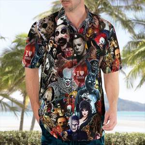 Halloween film d'horreur chemise hommes hawaïen imprimé fleuri à manches courtes été plage haut Jason Freddy Michael Myers vêtements décontractés - Product Image 4