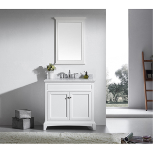 Meuble-lavabo de salle de bain 36 pouces en bois massif et contreplaqué avec vasque en céramique de style transitionnel et tiroirs à fermeture douce, fabriqué au Vietnam - Product Image 2