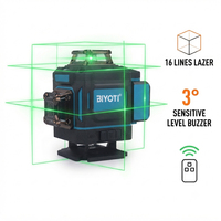 Niveau laser 4D intelligent Biyoti BYT-4D20LLS, vert, 16 lignes, haute visibilité, écran LCD numérique, télécommande, équipement professionnel