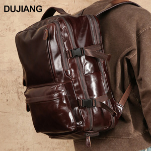 Dujiang Genuine Leather <b>Backpack</b> Expandable Large Capacity Men's Laptop <b>Backpack</b> Outdoor Hiking Bag - Product Image 1