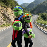 Housse de casque de moto en peluche en forme de tortue mignonne, extensible et élastique, avec longue sangle, pour la protection et la décoration du casque de moto
