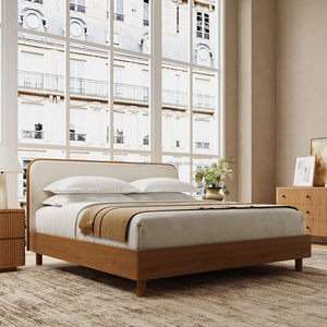 Sageliving King Boy Ahşap Karyola, Döşemeli Başlıklı Modern Güzellik Karyola Çerçevesi, Lüks Ana Yatak Odası İçin - Product Image 1