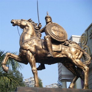 Statua di Cavaliere in Bronzo Antico a Grandezza Naturale per Esterni, Statue di Soldati Romani con Cavallo in Bronzo - Product Image 1