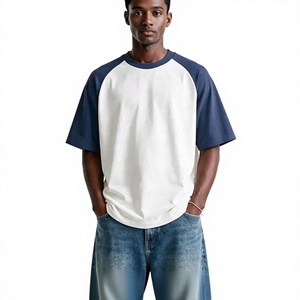 Camiseta de Manga Raglán Blanca y Azul Marino para Hombre, Cuello Redondo, Estilo Casual, Tejido de Punto Jersey, Color Sólido, Bloques de Color, Algodón Ecológico, Transpirable - Product Image 4