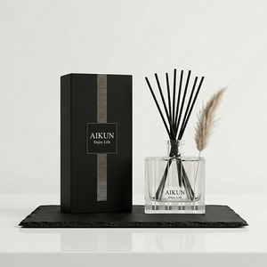 Aikun Private Label Black Box Minimal Luxury 150ML Ribbed Square Glass White Musk Linen IP16 <b>Reed</b> <b>Diffuser</b> Gift Set For Bathroom - Product Image 1
