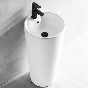 Ceramic Floor Standing Washbasin <b>Round</b> Single Hole One Piece Easy Cleaning Bathroom Sink - Product Image 3