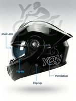 Casque de moto modulaire à double visière, coque en ABS, casque intégral rabattable