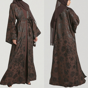 Abaya Kimono de Luxe Beige Sable Texturé Effet Froissé Manches Longues Modeste pour Mariage Musulman Robe Longue Vintage pour Adultes Été - Product Image 2