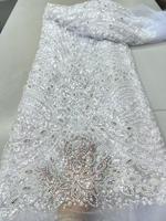 Tissu de dentelle perlée de luxe avec sequins brodés, extensible, non tissé, style uni, tissu à sequins pour accessoires de mariée