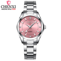 CHENXI 021B Couple 6 Couleurs Tendance Montres Décontractées de Luxe à Quartz Étanche Montre Habillée à Strass pour Femme
