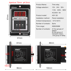 Rơle Thời Gian Trễ Hẹn Giờ ASY-3D 8PIN Với Cơ Sở PCB/24V AC110V/220V 1-999S Chữ Số Rơle Thời Gian Trễ Có Thể Lập Trình - Product Image 3