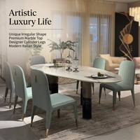 Table à manger de luxe moderne de forme irrégulière, en marbre et acier inoxydable, fabriquée à la main par un designer italien, pour villa, maison, appartement