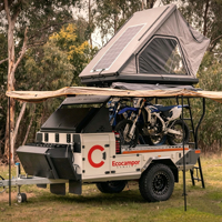 Caravane tout-terrain robuste 4x4 avec panneau solaire et support pour moto tout-terrain, certifiée CE