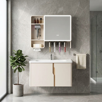 Meuble-lavabo mural moderne en aluminium de 24 pouces avec miroir LED pour salle de bain, ensemble de meubles de lavabo pour rénovation de salle de bain