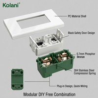 Placa de Alimentación de Pared de Montaje Oculto Kolani 120 de Doble Módulo, Enchufe de 2 Orificios y Tomacorriente Universal Multifunción de 3 Pines, Panel de PC Blanco Brillante