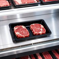 Barquette à viande en plastique noir avec logo personnalisé, scellable à la chaleur, jetable, pour steak et aliments frais, pour supermarché, boucher, vente en gros, qualité alimentaire, en vrac