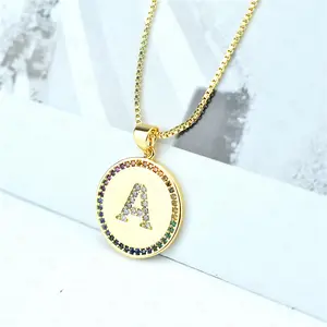 Copper Women'S Rainbow Diamond Initial Alphabet Letter Pendant Necklace Gold Plated With Charm Letters Necklaces With Names