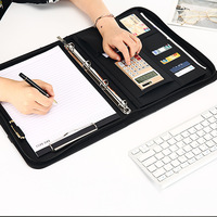 Portafolio A4, Organizador de Documentos para Gerentes, Maletín de Cuero con Cierre, Carpeta de Archivos con Cremallera, Calculadora y Cuaderno