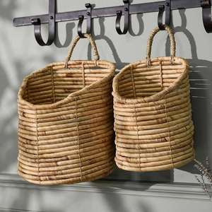 Set of 2 Long Water Hyacinth Circle <b>Storage</b> <b>Wall</b> <b>Baskets</b> Handmade Eco-Friendly Multi-Purpose Made in China Wholesale - Product Image 3